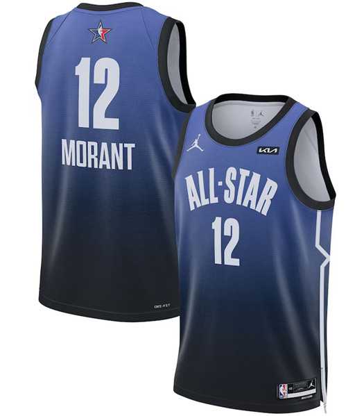 Men%27s 2023 All-Star #12 Ja Morant Blue Game Swingman Stitched Basketball Jersey Dzhi